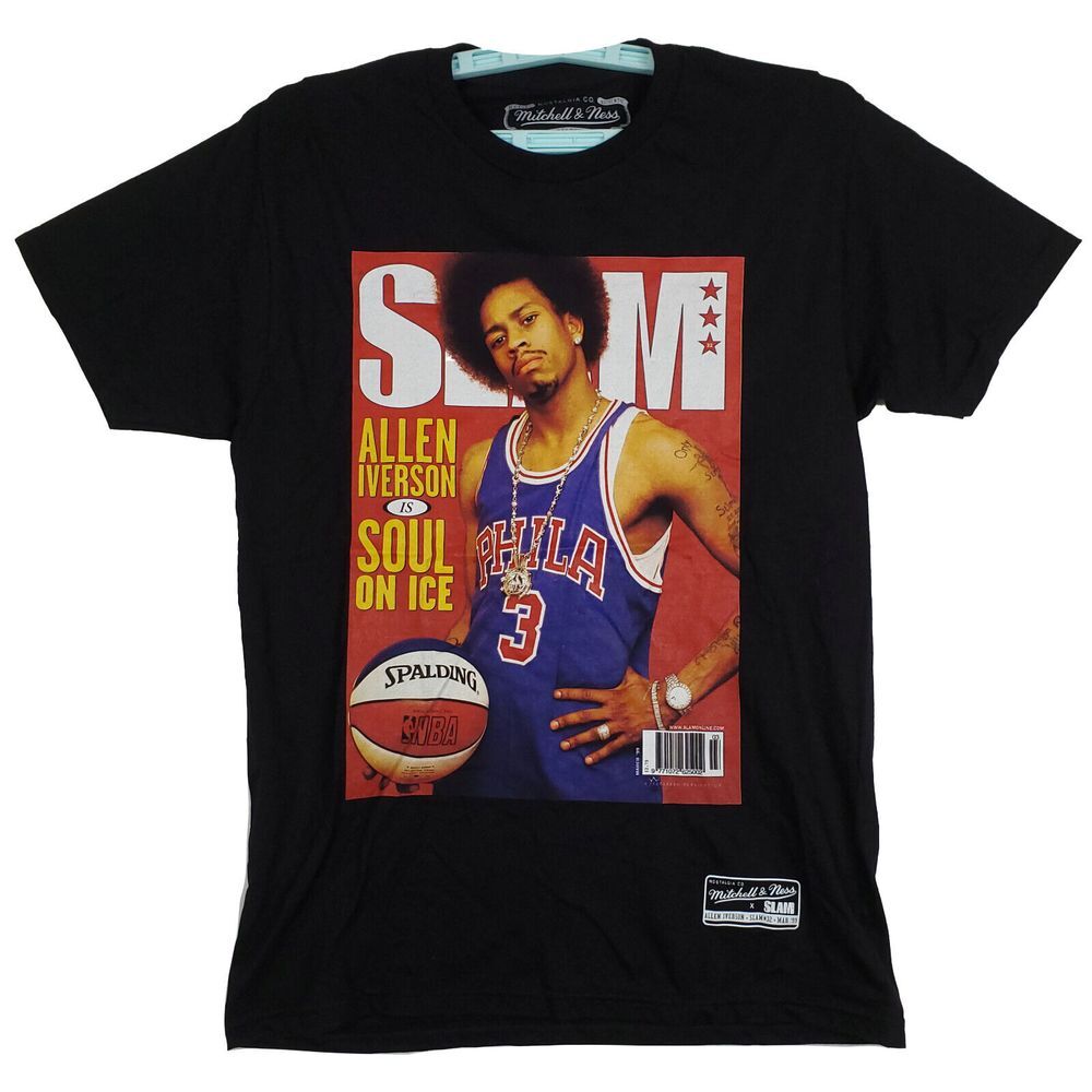 SLAM Allen Iverson Philadelphia 76ers Mitchell & Ness NBA Small Shirt‎ Black New